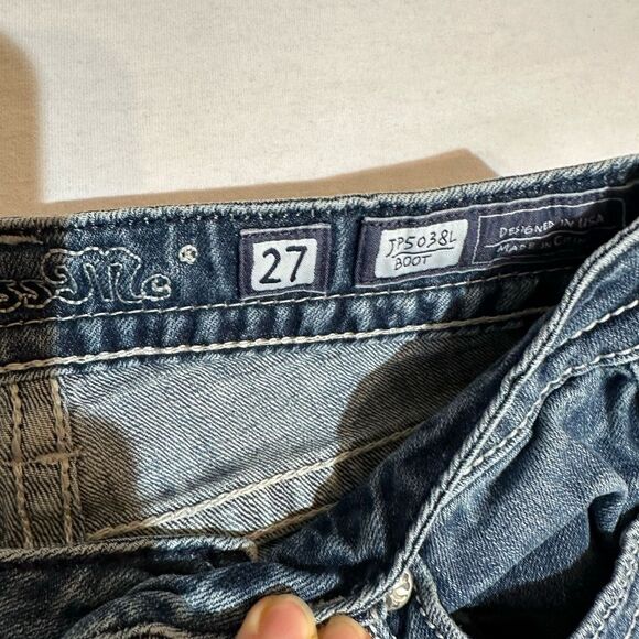 Miss Me Bootcut Jeans Sequoia Rhinestone Stretch Fleur de Lis Size 27 - Picture 8 of 12